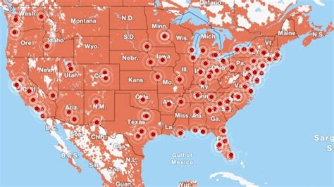 You can view a better, interactive version of the map on Verizon’s website. Dots on the map mark cities with partial 5G Ultra Wideband coverage. Dark red shading indicates …